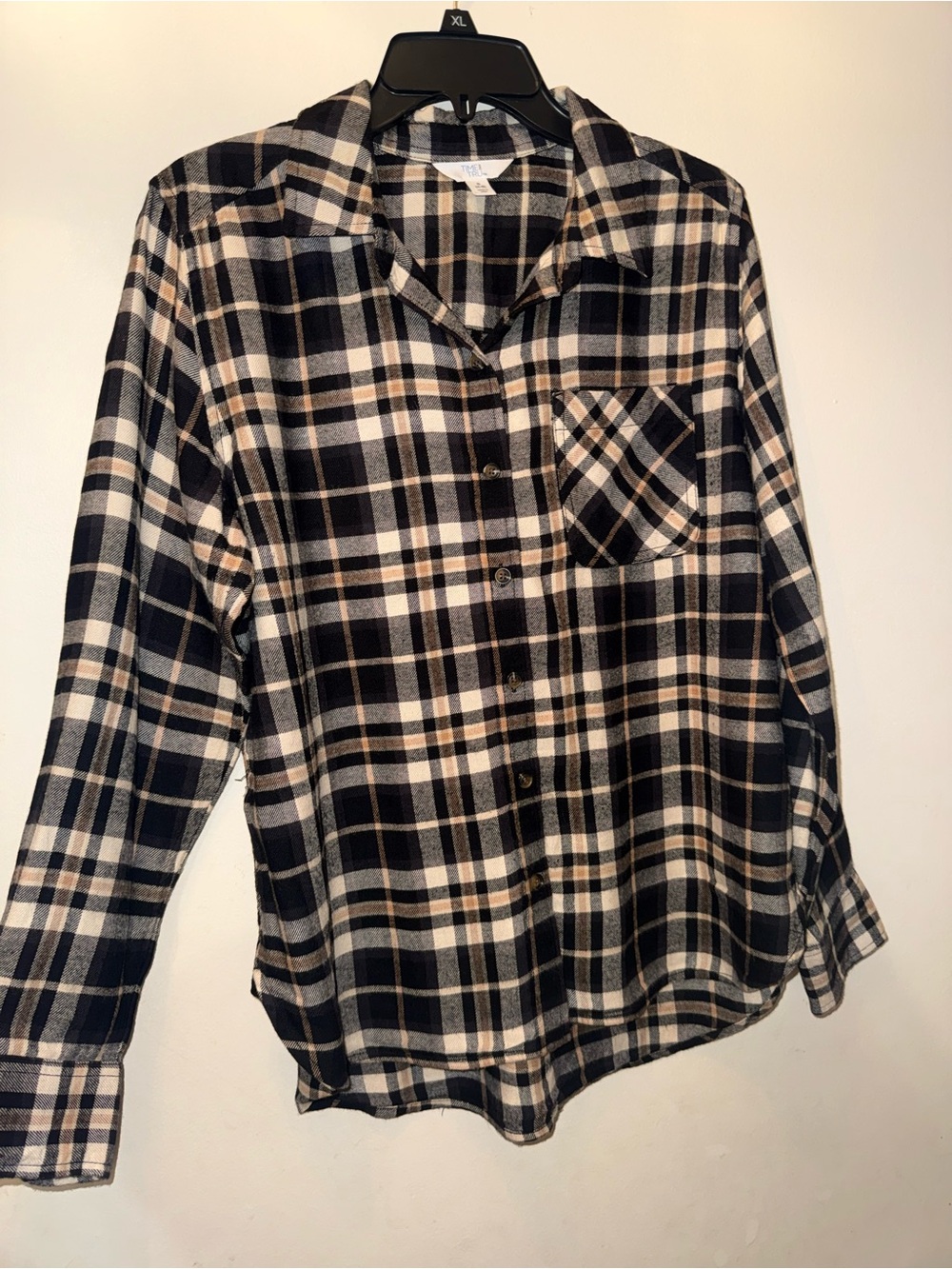Time and Tru Black & Cream Plaid Button-Down Shirt